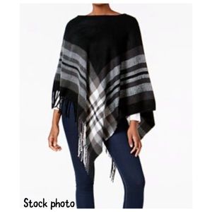 V. Fraas Classic Plaid Brushed Poncho with fringe.